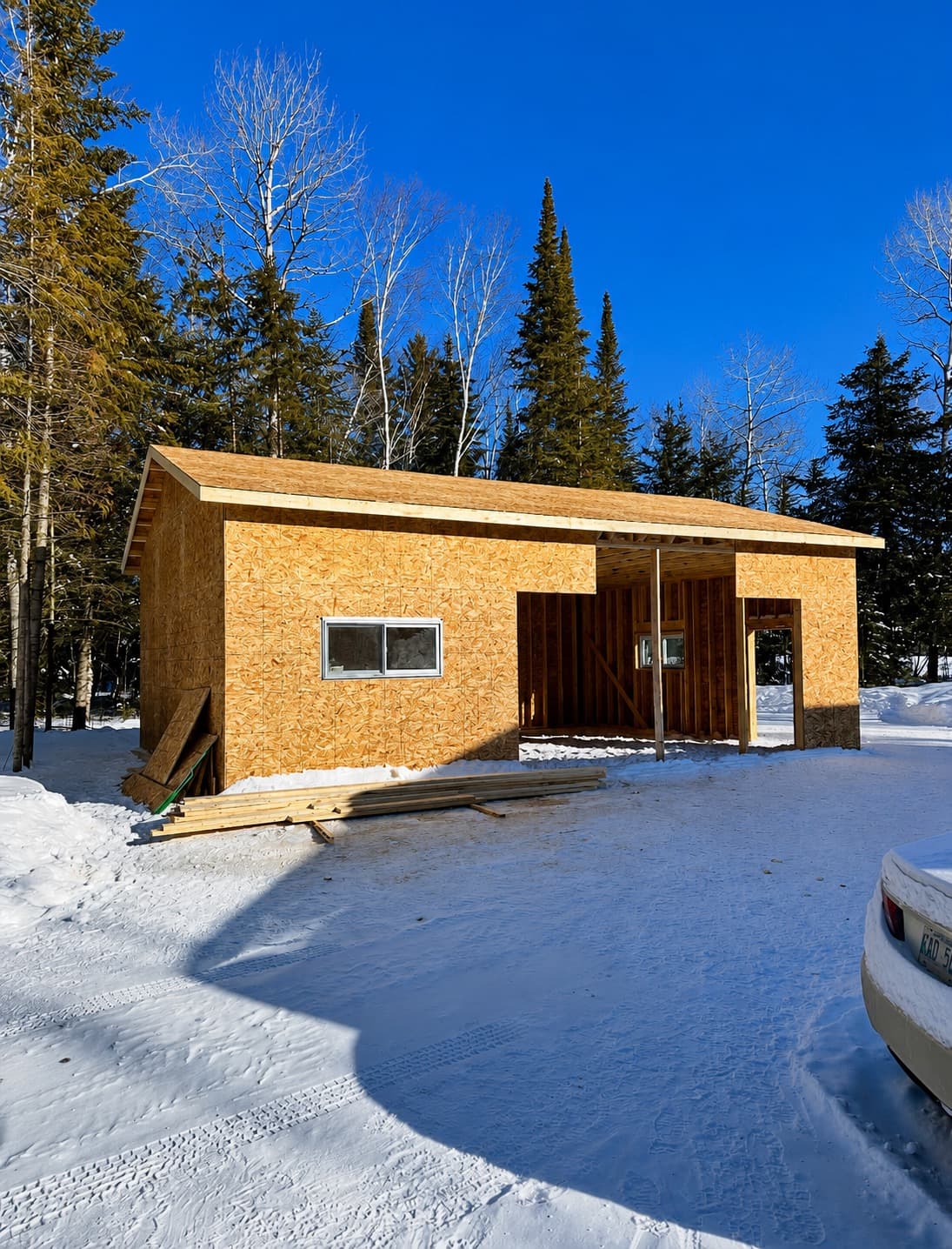 Custom garage framing during construction
