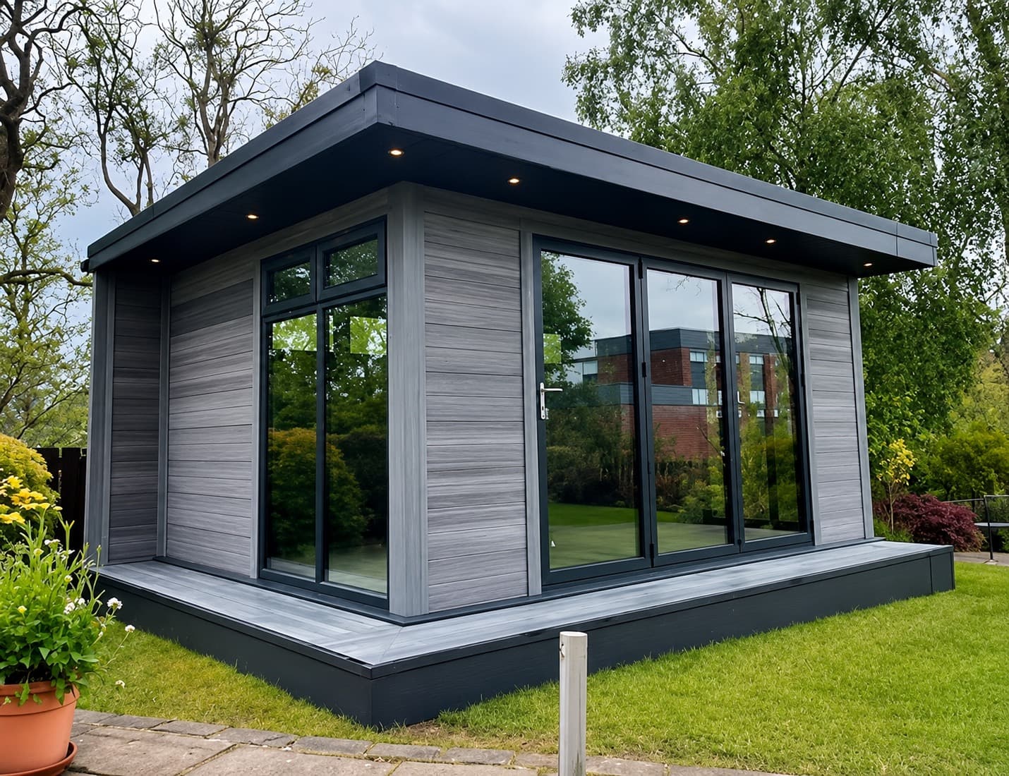 Modern backyard studio suitable for a custom golf simulator build
